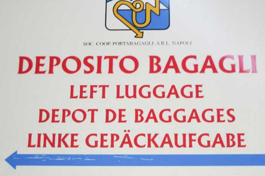 Schlechte Übersetzung von "Deposito Bagagli" auf Deutsch: Linke Gepäckaufgabe